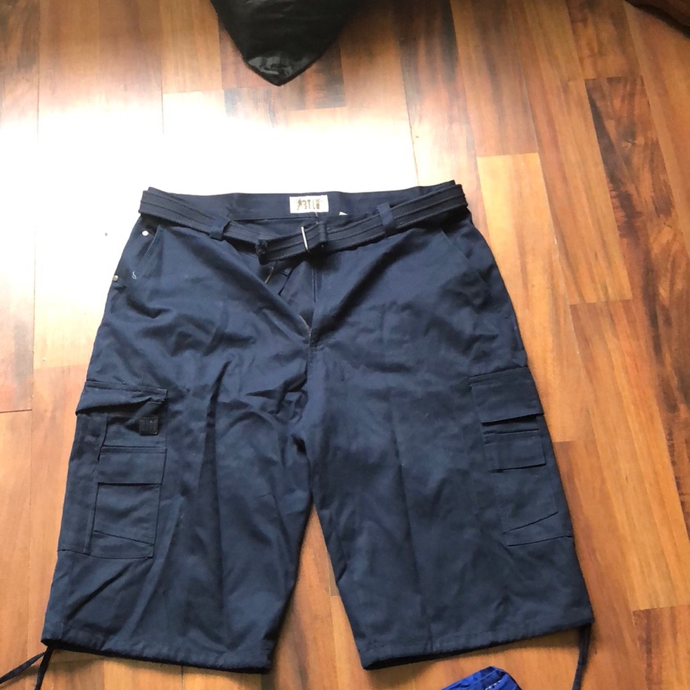 New navy blue cotton cargo shorts